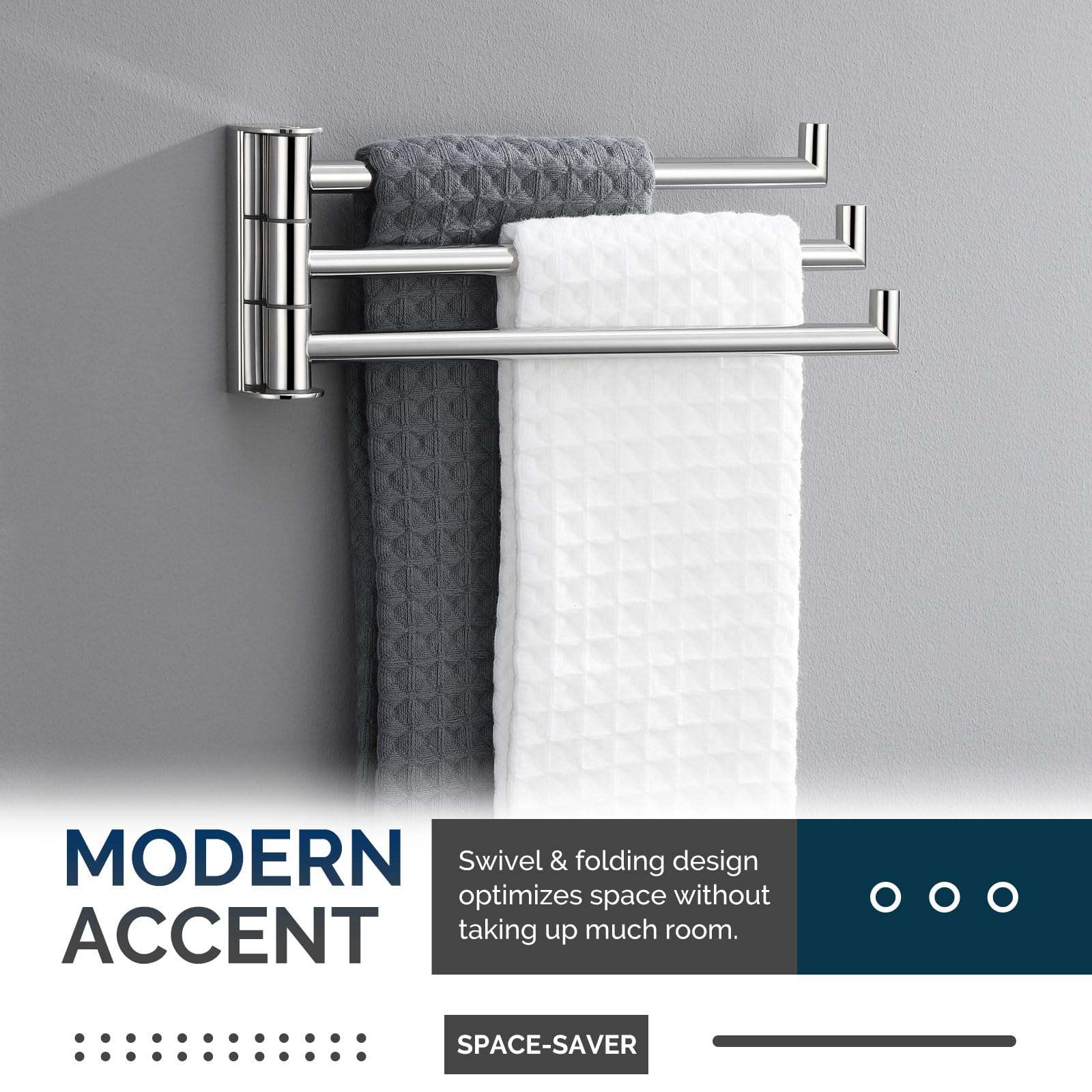 Angle Simple Swivel Hand Towel Rack 3 Bars Polished Chrome, 304 Stainless Steel Bathroom Towel Holder Wall Mount